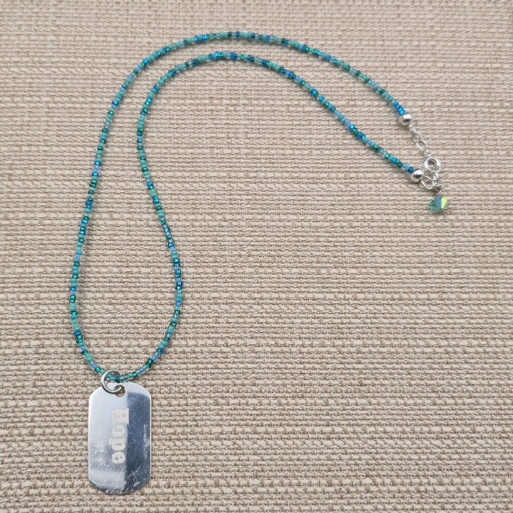 20 Inch Sterling Silver Blue Beaded Hope Pendant Necklace B930